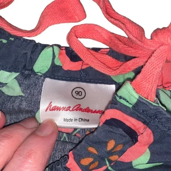 Hanna Andersson Girl's Tie-Shoulder Top Size 90 / US Size 3 Apple Print A-Line - Picture 4 of 6